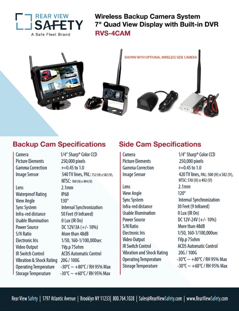 7" QV Monitor w/DVR, Left Side Camera, RVS-Mount