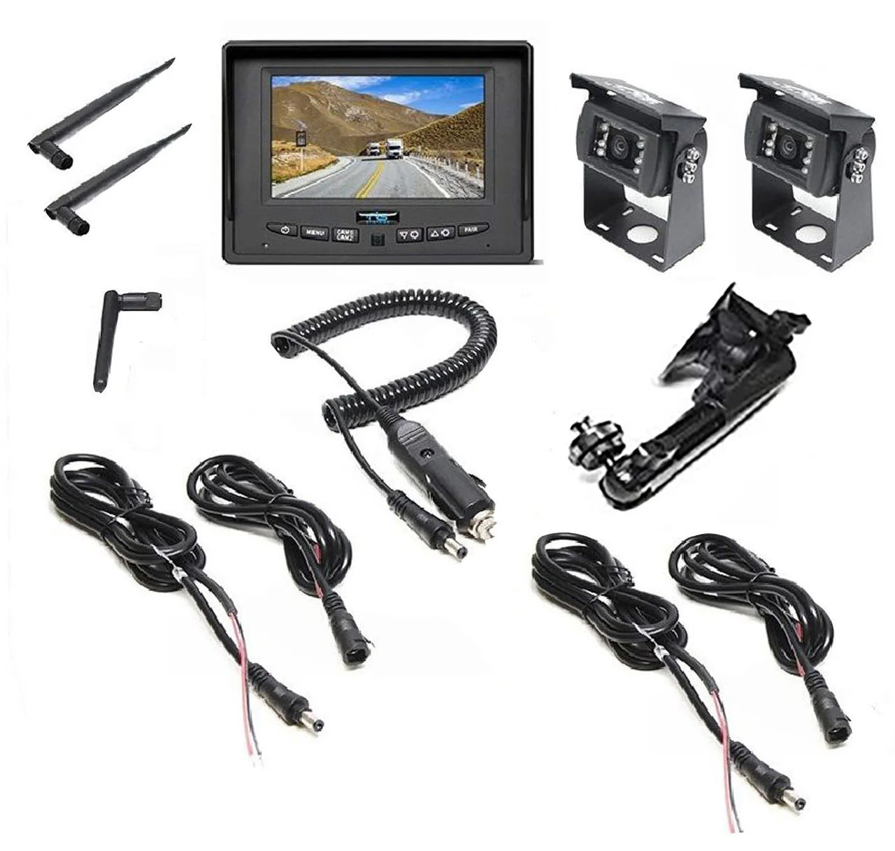Rear View Safety 5" Wireless Display (2 Ch.), 2 x Wireless Backup Camera, Suction Cup Mount