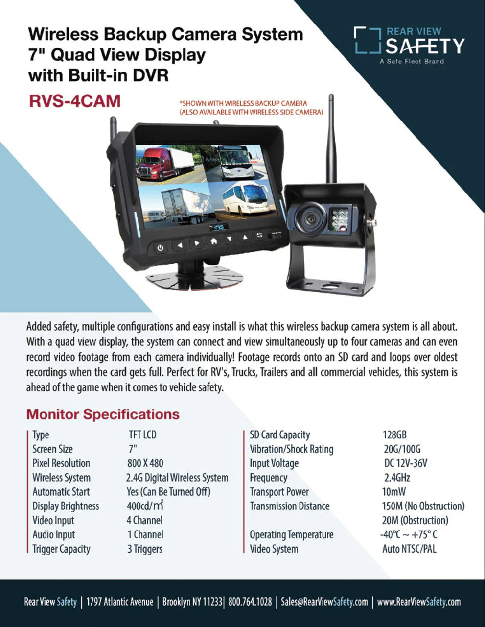 7" QV Monitor w/DVR, Both Side Cameras, RVS-Mount