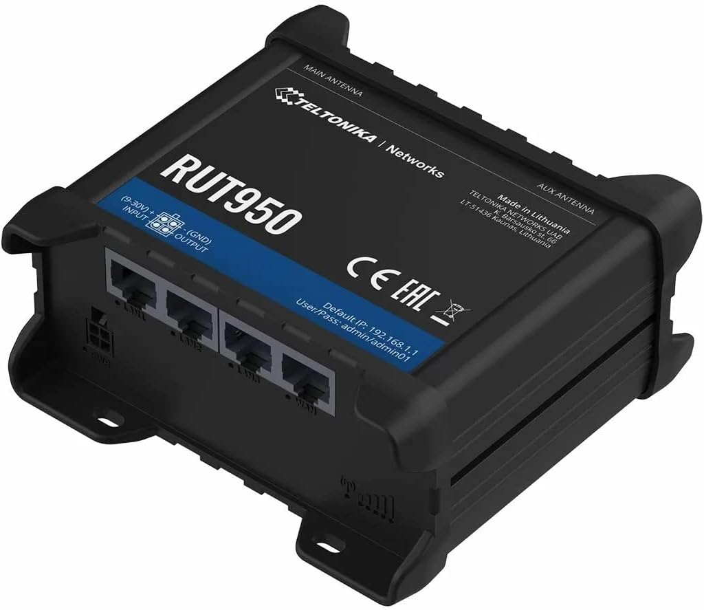 Teltonika RUT950J02400 model RUT950 LTE 4G Router for AT&T and T-Mobile; Automatic Switch to Available Backup Connection; Wireless Access Point with Hotspot Functionality Preferences 