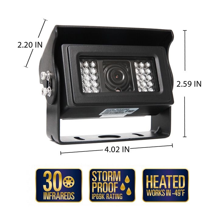 Backup Camera System with Heated Camera (9�� Quad View Monitor & 2 Heated Backup Cameras, 2 x 33ft Cables)
