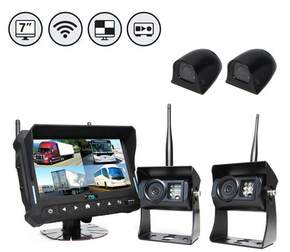 Rear View Safety Wireless Backup Camera System | 7&quot; Quad View Display with Built-in DVR