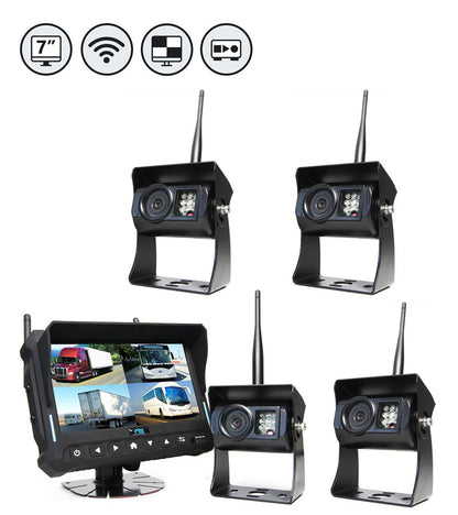 Rear View Safety Wireless Backup Camera System | 7&quot; Quad View Display with Built-in DVR