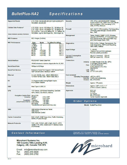 Microhard Bulletplus-NA2 - LTE 4g Dual SIM WiFi - Includes AC Adapter and 2 x ltet and 2X WiFi Antenne